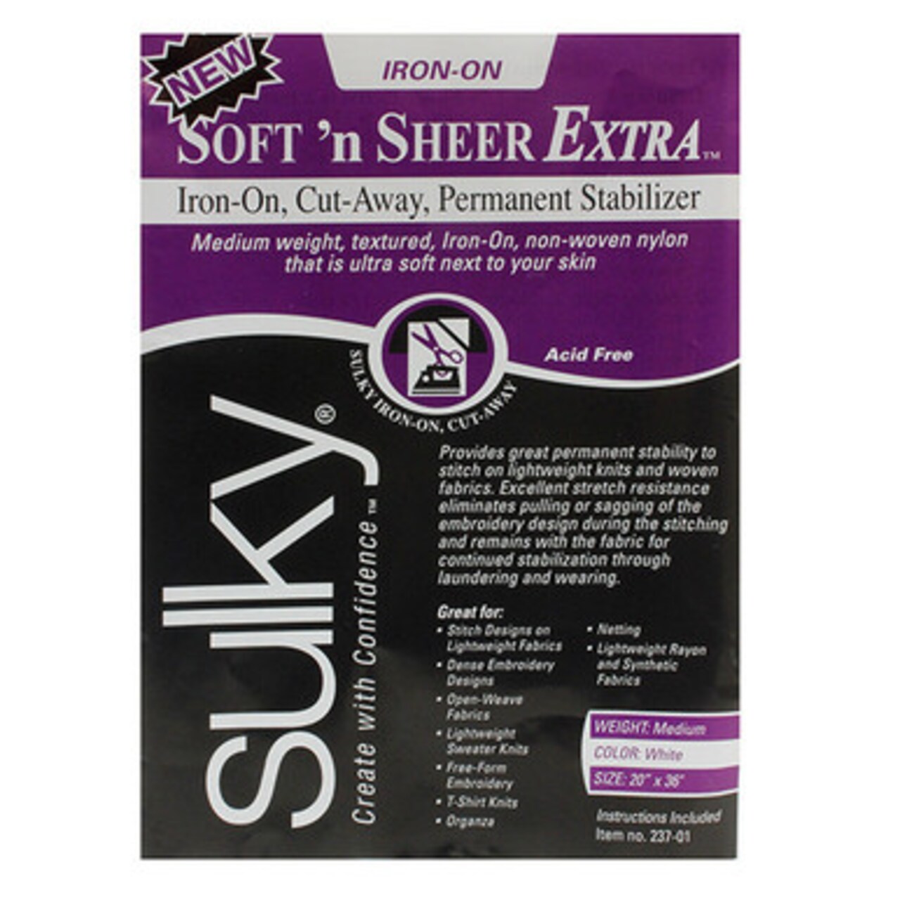 Sulky Soft 'n Sheer Extra Stabilizer - White - 20'' x 1 yd. Pkg.